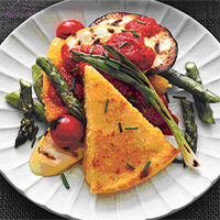 Polenta and Vegetables with Roasted Red Pepper Sauce