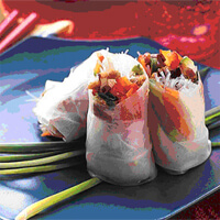 Summer Rolls made with vegetables served in a blue plate